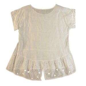 Terzo Millennio Womens White Linen Eyelet Peplum Top Made in Italy Size M